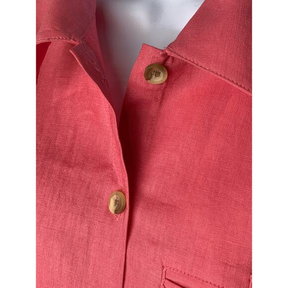 Liz Baker Blouse Size Large Shirt Women Petite Pink 3/4 Sleeve Button Up Pocket - Picture 4 of 12